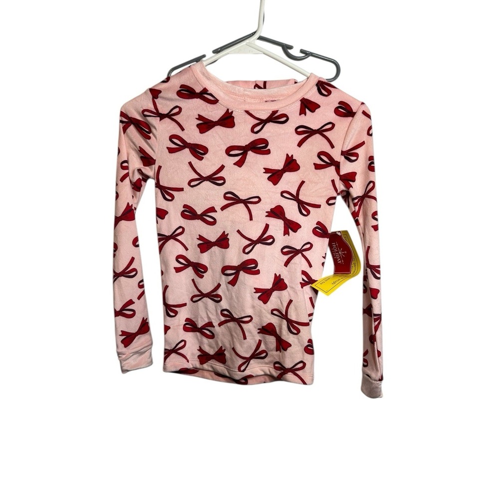 holiday time girls pink red bow pajamas sleepwear long sleeve‎ top pants size 10